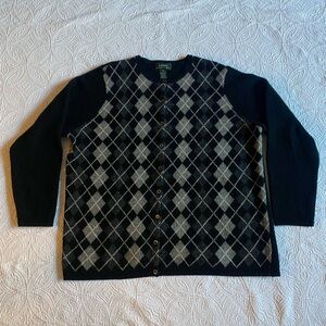 Ralph Lauren Black and Gray Argyle Cardigan